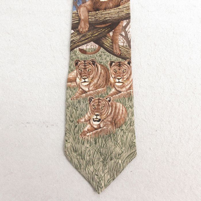 中古 ネクタイ 90s ライオン シルク ベージュ他 カーキ spe 25jul10拍卖