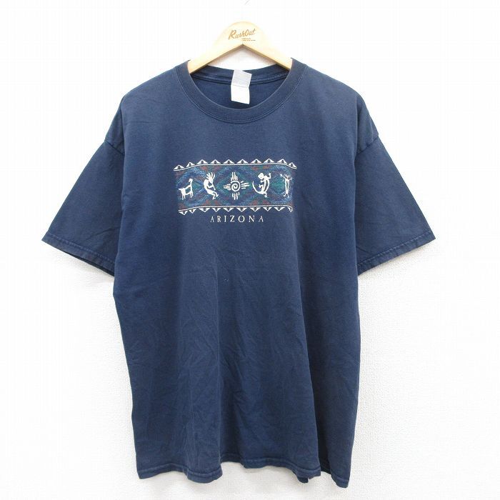 XL/古着 半袖 ビンテージ Tシャツ メンズ 00s ココペリ族 アリゾナ コットン クルーネック 紺 ネイビー 25jul08 中古拍卖