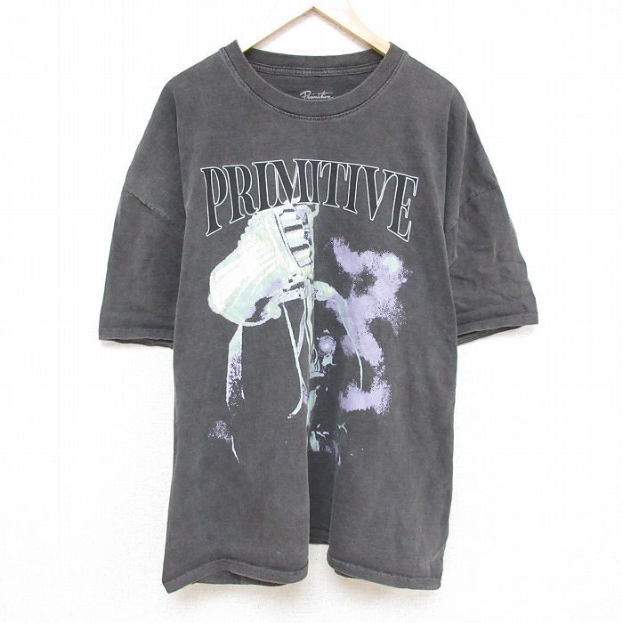 XL/古着 半袖 Tシャツ メンズ 死神 大きいサイズ コットン クルーネック 濃グレー 25jul07 中古拍卖