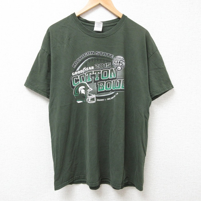 XL/古着 半袖 Tシャツ メンズ フットボール コットン クルーネック 濃緑 グリーン 25jul09 中古拍卖