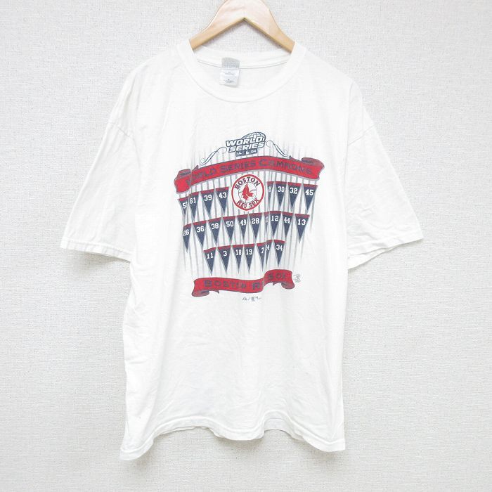 XL/古着 半袖 ビンテージ Tシャツ メンズ 00s MLB ボストンレッドソックス 大きいサイズ コットン クルーネック 白 ホワイト メジャーリー拍卖