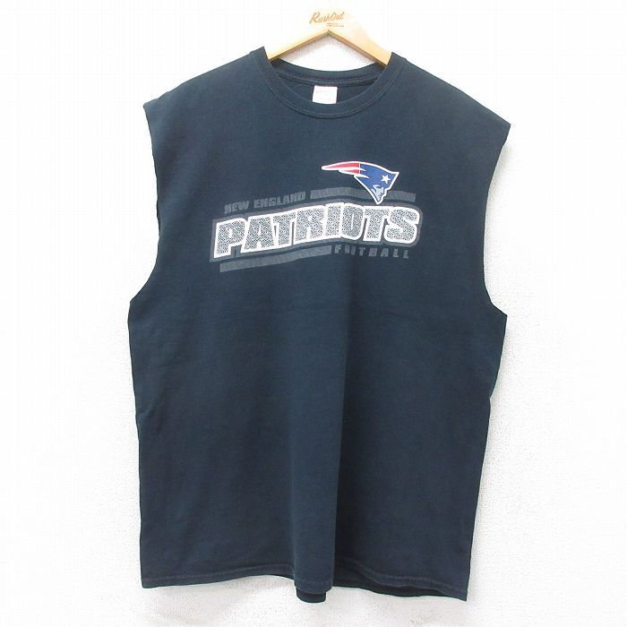 XL/古着 ノースリーブ ビンテージ Tシャツ メンズ 00s NFL ニューイングランドペイトリオッツ コットン クルーネック 黒 ブラック アメフト拍卖