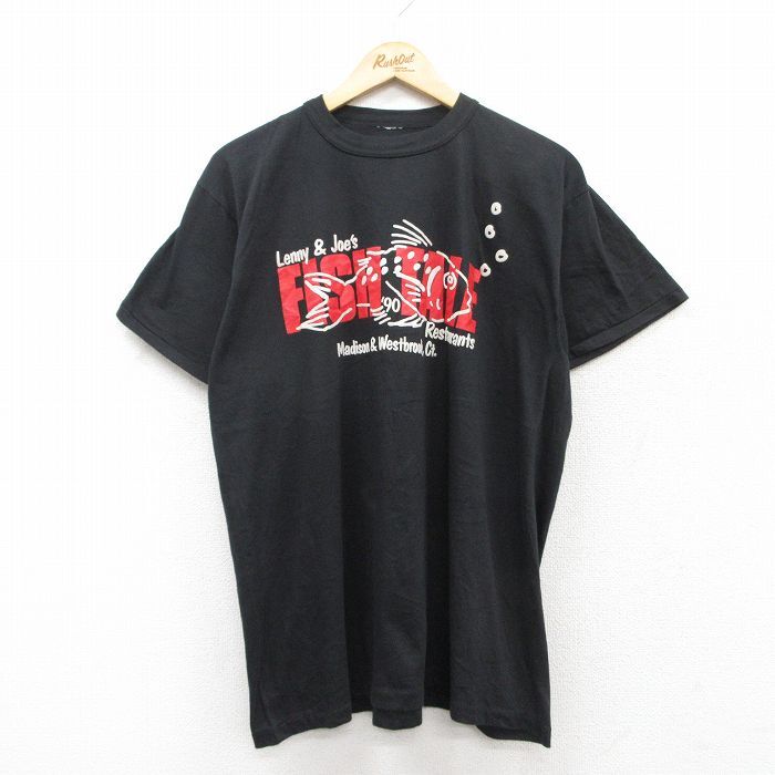 XL/古着 半袖 ビンテージ Tシャツ メンズ 90s 魚 クルーネック 黒 ブラック 25jul08 中古拍卖
