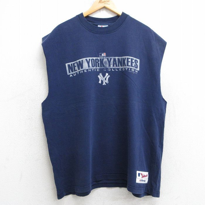 XL/古着 マジェスティック ノースリーブ ビンテージ Tシャツ メンズ 00s MLB ニューヨークヤンキース 大きいサイズ コットン クルーネック拍卖