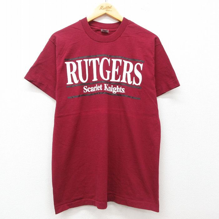 L/古着 フルーツオブザルーム 半袖 ビンテージ Tシャツ メンズ 90s RUTGERS コットン クルーネック エンジ 25jul05 中古拍卖