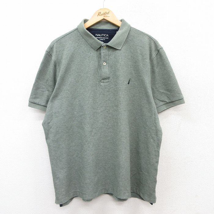 XL/古着 ノーティカ 半袖 ブランド ポロ シャツ メンズ ワンポイントロゴ 大きいサイズ コットン 緑 グリーン 霜降り 25jul14 中古 トップ拍卖