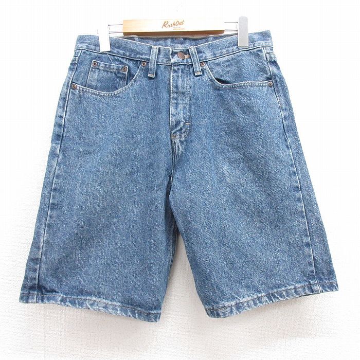 W32/古着 ラングラー ショート パンツ ショーツ メンズ コットン 紺 ネイビー デニム 25jul17 中古 ボトムス 短パン ショーパン ハーフ拍卖