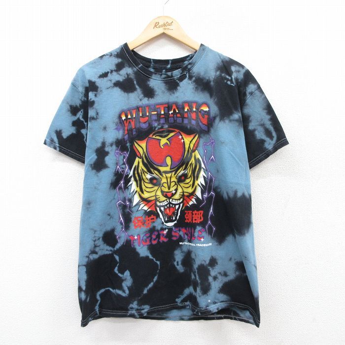 L/古着 半袖 ヒップホップ ラップ Tシャツ メンズ ウータンクラン コットン クルーネック 黒他 ブラック タイダイ 25jul14 中古拍卖