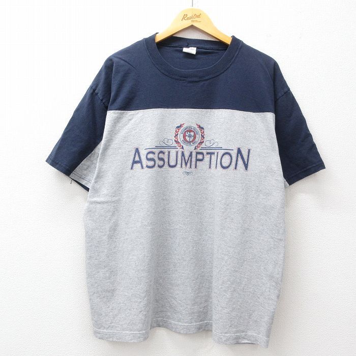 XL/古着 半袖 ビンテージ Tシャツ メンズ 90s ASSUMPTION ツートンカラー 大きいサイズ コットン クルーネック グレー 霜降り他 spe 25jul1拍卖