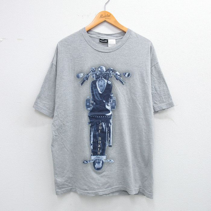 XL/古着 半袖 ビンテージ Tシャツ メンズ 00s バイク JOE BOXER クルーネック グレー 霜降り 25jul14 中古拍卖