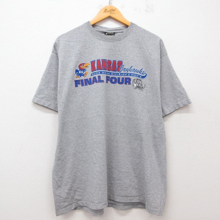 XL/古着 半袖 ビンテージ Tシャツ メンズ 00s カンザスシティジェイホークス 大きいサイズ クルーネック グレー 霜降り 25jul12 中古拍卖