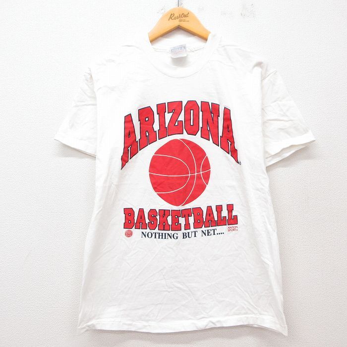 M/古着 ヘインズ 半袖 ビンテージ Tシャツ メンズ 00s アリゾナ バスケットボール コットン クルーネック 白 ホワイト 25jul12 中古拍卖