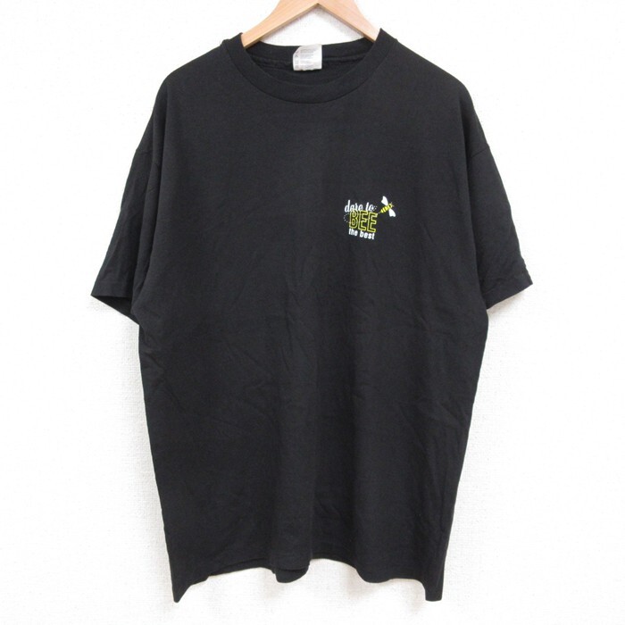 XL/古着 ヘインズ 半袖 ビンテージ Tシャツ メンズ 90s ハチ コットン クルーネック 黒 ブラック 25jul14 中古拍卖