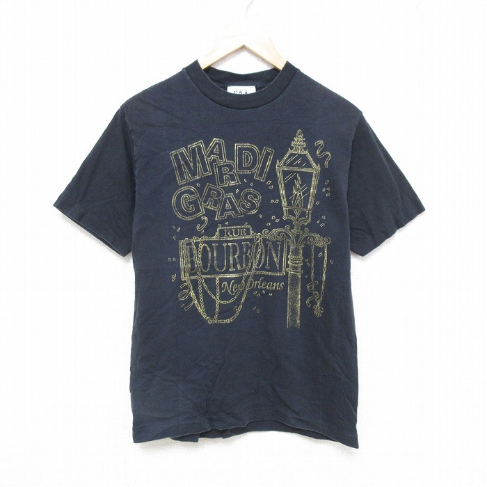 M/古着 半袖 ビンテージ Tシャツ メンズ 00s マルディグラ コットン クルーネック 黒 ブラック 25jul16 中古拍卖