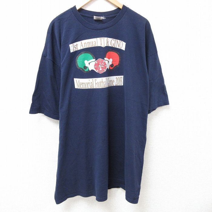 XL/古着 半袖 ビンテージ Tシャツ メンズ 00s フットボール 大きいサイズ ロング丈 コットン クルーネック 紺 ネイビー 25jul11 中古拍卖