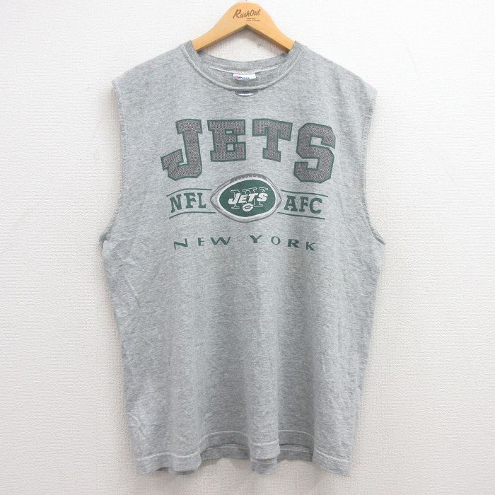 XL/古着 ノースリーブ ビンテージ Tシャツ メンズ 00s NFL ニューヨークジェッツ 大きいサイズ クルーネック グレー 霜降り アメフト スー拍卖