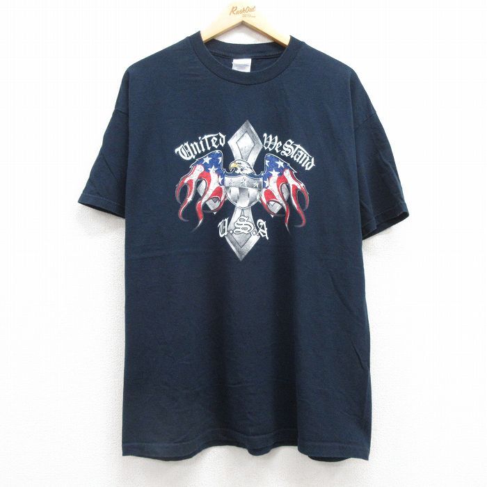 XL/古着 半袖 ビンテージ Tシャツ メンズ 00s ワシ 星条旗 コットン クルーネック 紺 ネイビー 25jul16 中古拍卖
