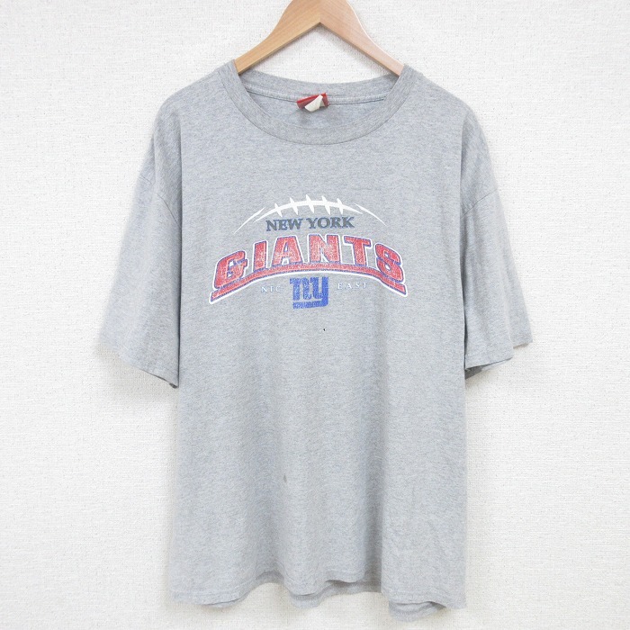 XL/古着 半袖 ビンテージ Tシャツ メンズ 00s NFL ニューヨークジャイアンツ 大きいサイズ クルーネック グレー 霜降り 25jul16 中古拍卖