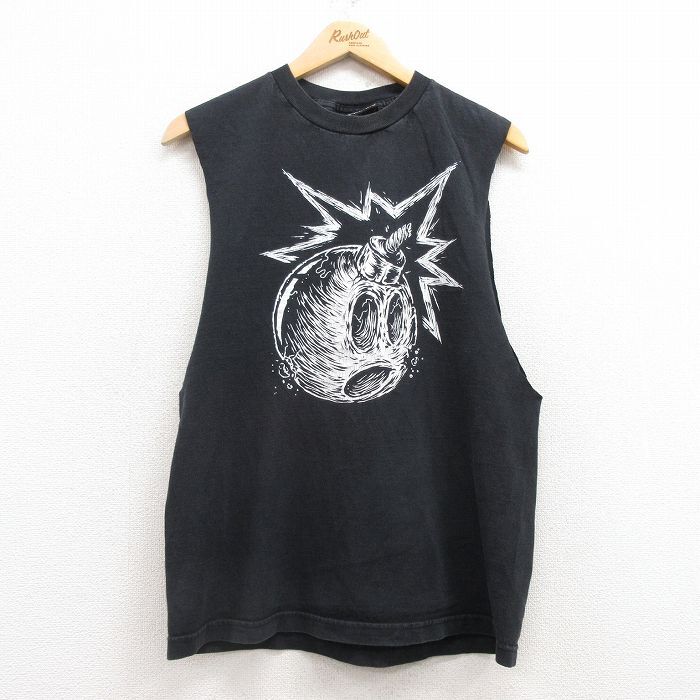 M/古着 ビンテージ ノースリーブ Tシャツ メンズ 00s 爆弾 クルーネック 黒 ブラック 25jul12 中古拍卖