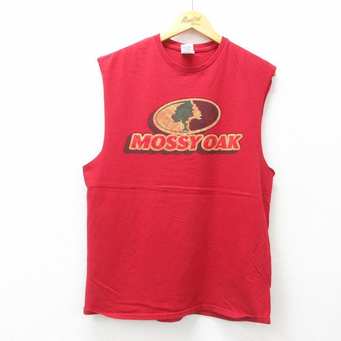 L/古着 ノースリーブ Tシャツ メンズ モッシーオーク コットン クルーネック 赤 レッド 25jul17 中古拍卖