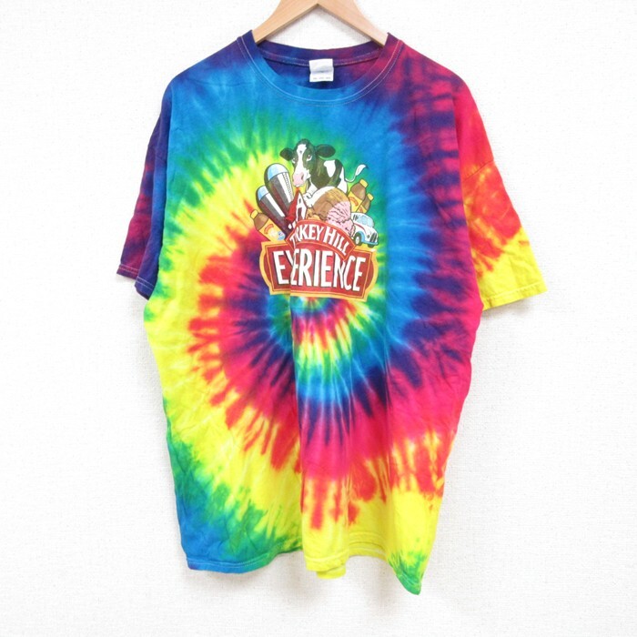 XL/古着 半袖 ビンテージ Tシャツ メンズ 00s TURKEY 大きいサイズ コットン クルーネック 紫他 パープル タイダイ 25jul14 中古拍卖