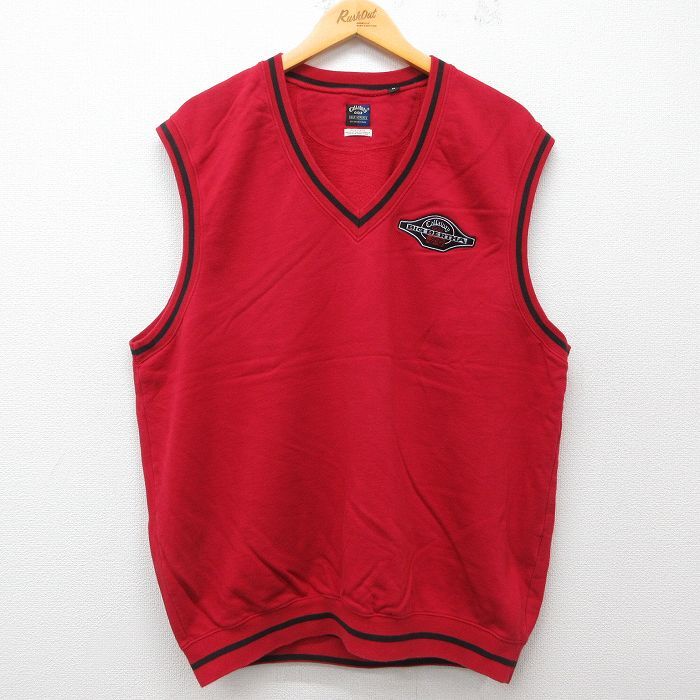 XL/古着 ノースリーブ スウェット メンズ キャロウェイゴルフ BIG BERTHA Vネック 赤他 レッド 25jul16 中古 スエット トレーナー トップス拍卖