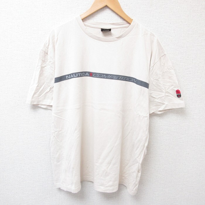 XL/古着 ノーティカ 半袖 ビンテージ Tシャツ メンズ 90s コンペティション 大きいサイズ コットン クルーネック ベージュ カーキ 25jul16拍卖