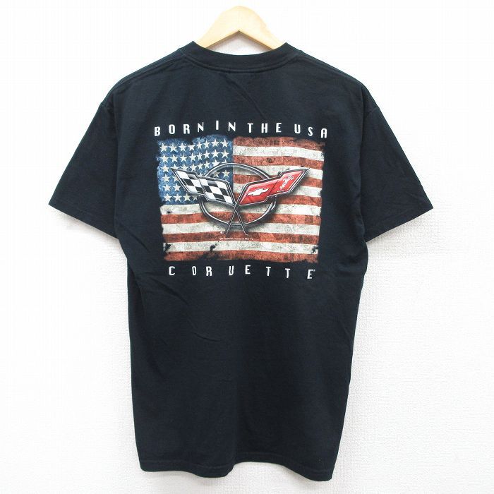 M/古着 半袖 ビンテージ Tシャツ メンズ 00s シボレー コルベット コットン クルーネック 黒 ブラック 25jul19 中古拍卖