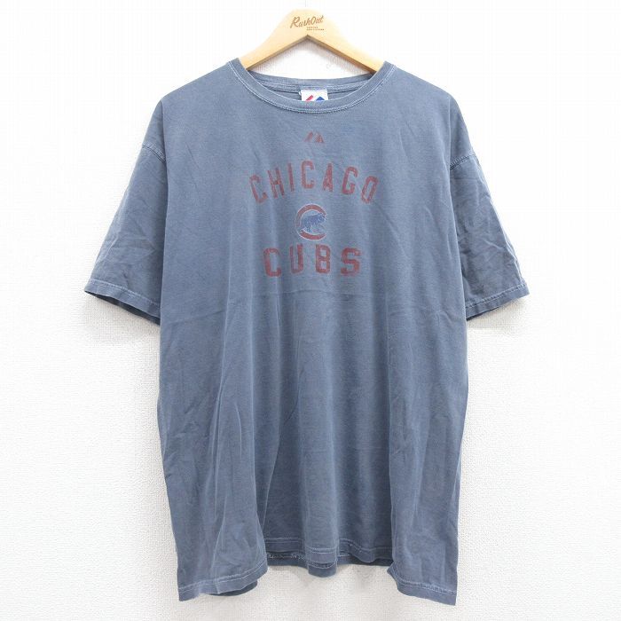 XL/古着 マジェスティック 半袖 ビンテージ Tシャツ メンズ 00s MLB シカゴカブス ホセソリアーノ 12 大きいサイズ クルーネック 薄紺 ネイ拍卖