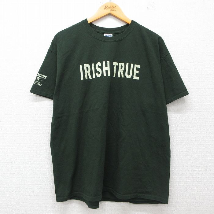 XL/古着 半袖 ビンテージ Tシャツ メンズ 00s IRISH コットン クルーネック 緑 グリーン 25jul19 中古拍卖
