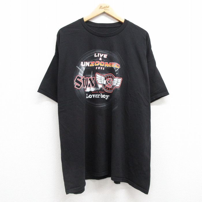 XL/古着 半袖 ロック バンド Tシャツ メンズ スティクス REOスピードワゴン 大きいサイズ クルーネック 黒 ブラック 25jul19 中古拍卖