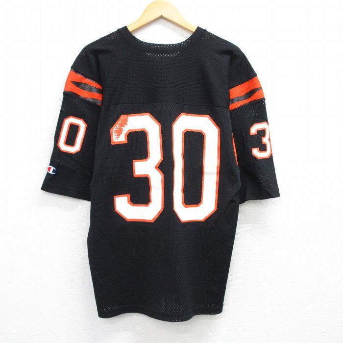 XL/古着 チャンピオン Champion 半袖 ビンテージ フットボール Tシャツ メンズ 90s 30 メッシュ地 Vネック 黒 ブラック spe 25jul19 中古拍卖