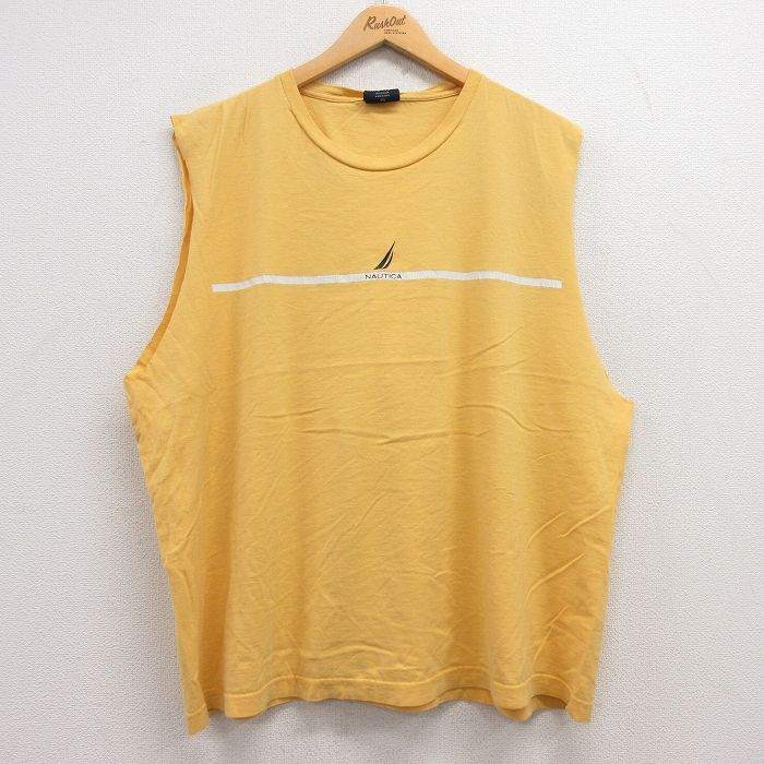 XL/古着 ノーティカ ノースリーブ ブランド Tシャツ メンズ ワンポイントロゴ 大きいサイズ コットン クルーネック 黄 イエロー 25jul18 中拍卖