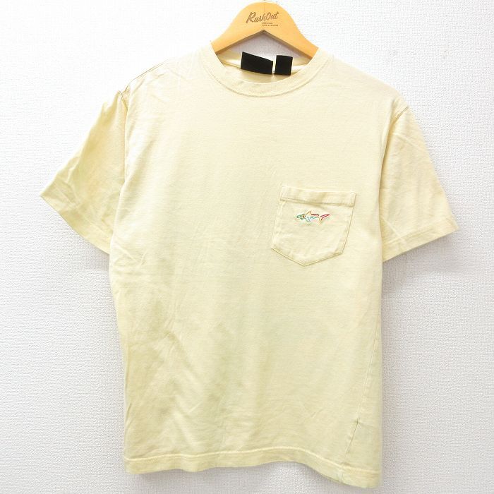 L/古着 グレッグノーマン 半袖 Tシャツ メンズ 胸ポケット付き コットン クルーネック 薄黄 イエロー 25jul23 中古拍卖