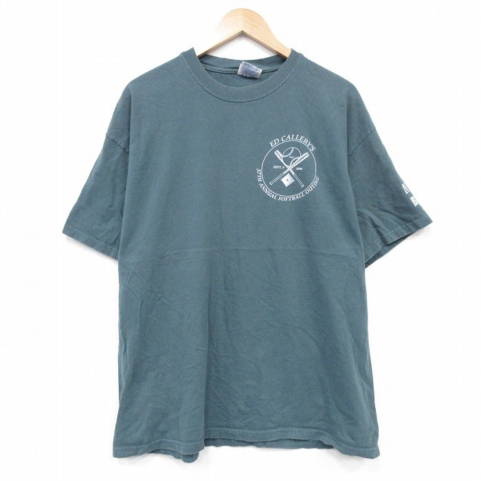 XL/古着 ヘインズ 半袖 ビンテージ Tシャツ メンズ 00s ソフトボール コットン クルーネック 緑 グリーン 25jul23 中古拍卖