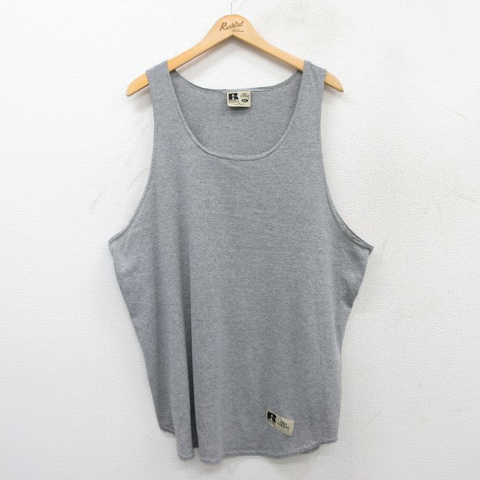 XL/古着 ラッセル ビンテージ タンクトップ メンズ 00s 無地 大きいサイズ ロング丈 クルーネック グレー 霜降り 25jul18 中古拍卖