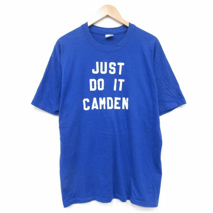 L/古着 半袖 ビンテージ Tシャツ メンズ 80s JUST クルーネック 青 ブルー 25jul23 中古拍卖