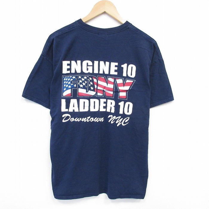 XL/古着 半袖 Tシャツ メンズ 消防署 コットン クルーネック 紺 ネイビー 25jul22 中古拍卖