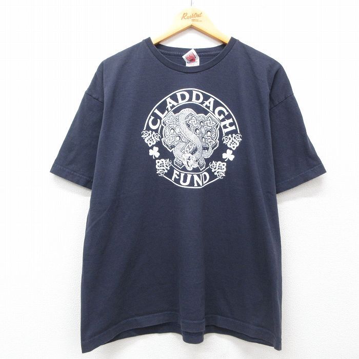 XL/古着 半袖 ビンテージ Tシャツ メンズ 00s CLADDAGH FUND コットン クルーネック 紺 ネイビー 25jul24 中古拍卖