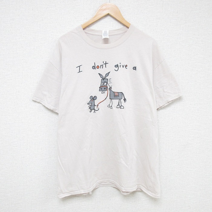 XL/古着 半袖 Tシャツ メンズ ネズミ 馬 コットン クルーネック ベージュ カーキ 25jul18 中古拍卖