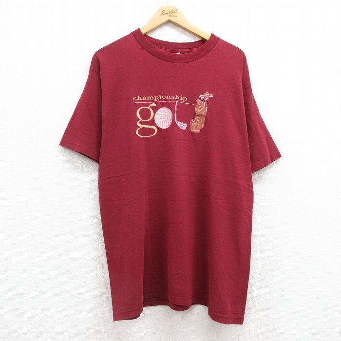 XL/古着 半袖 ビンテージ Tシャツ メンズ 00s ゴルフ 刺繍 コットン クルーネック エンジ 25jul22 中古拍卖