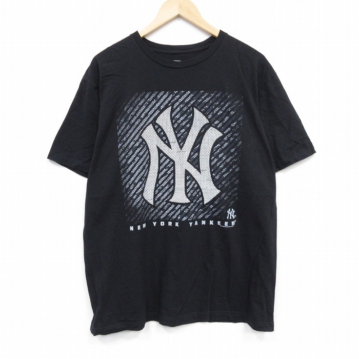 XL/古着 半袖 Tシャツ メンズ MLB ニューヨークヤンキース コットン クルーネック 黒 ブラック 25jul23 中古拍卖