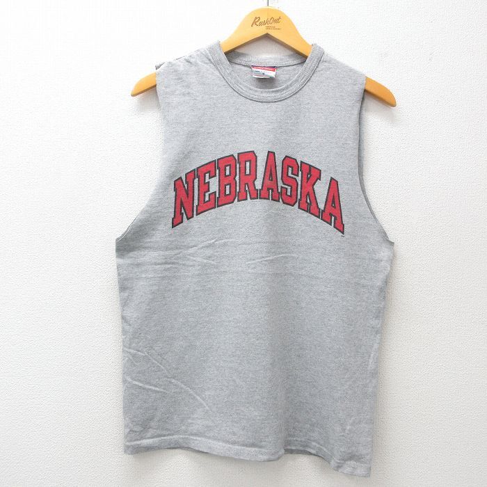 M/古着 チャンピオン champion ノースリーブ ビンテージ Tシャツ メンズ 00s ネブラスカ クルーネック グレー 霜降り 25jul23 中古拍卖