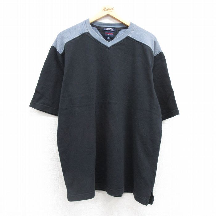 XL/古着 トミーヒルフィガー トミージーンズ 半袖 ブランド Tシャツ メンズ 無地 ツートンカラー 大きいサイズ コットン Vネック 黒 ブラッ拍卖