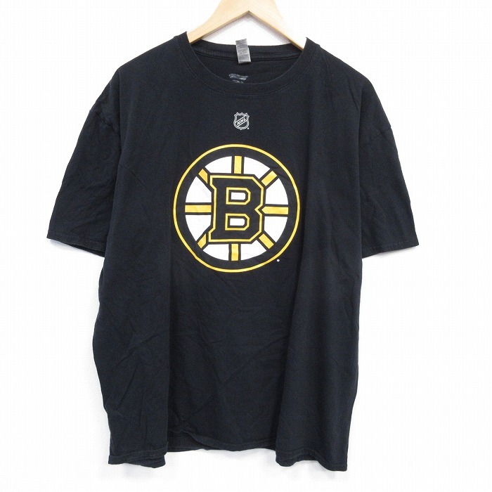 XL/古着 半袖 Tシャツ メンズ NHL ボストンブルーインズ チャールズマカヴォイ 73 大きいサイズ コットン クルーネック 黒 ブラック アイス拍卖