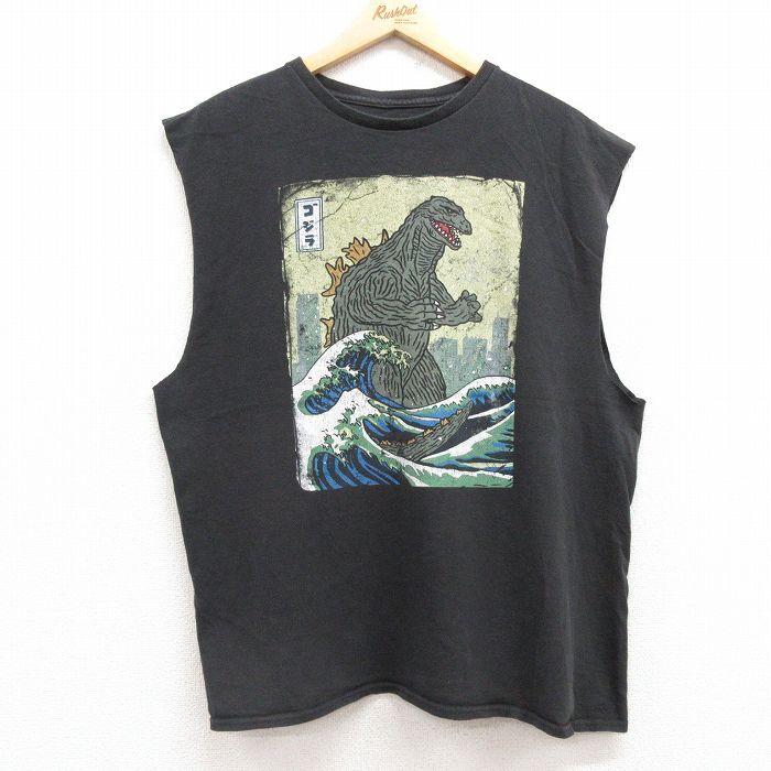 XL/古着 ノースリーブ Tシャツ メンズ 映画 ゴジラ コットン クルーネック 黒 ブラック spe 25jul18 中古拍卖