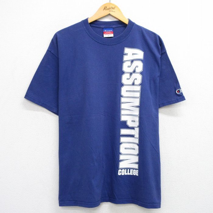 XL/古着 チャンピオン champion 半袖 ビンテージ Tシャツ メンズ 00s ASSUMPTION 大きいサイズ クルーネック 紺 ネイビー 25jul23 中古拍卖