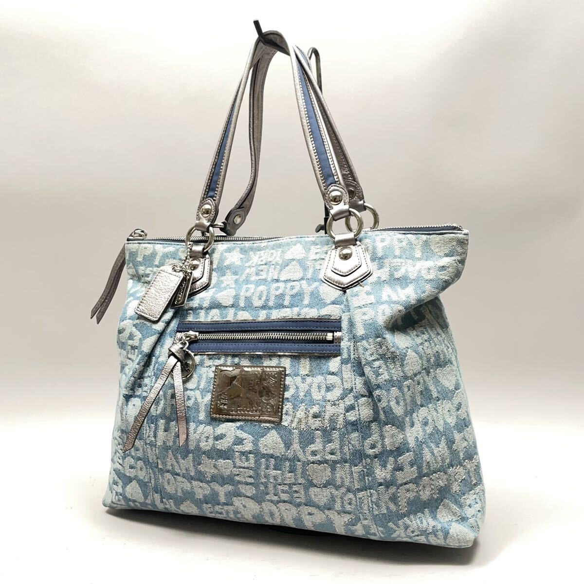 良品 コーチ denim デニム素材 popy M1173-F16988 肩掛けショルダー トートバッグ G27-54拍卖