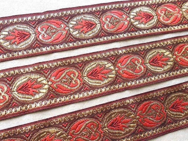 即決 ! 0.5mより インド刺繍テープ チロリアンテープ 葉 赤リボン☆ハンドメイド ブレード カルトナージュ拍卖