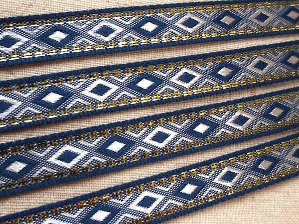 即決 ! 1mより 長さ延長可 エスニックチロリアンテープ 青☆インド刺繍リボン拍卖